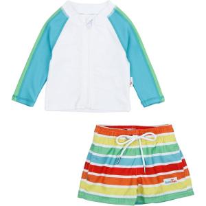 image:imageSwimZip Boys Long Sleeve Rash Guard amp Swim Shorts Set  UPF 50 Sun ProtectionRainbow
