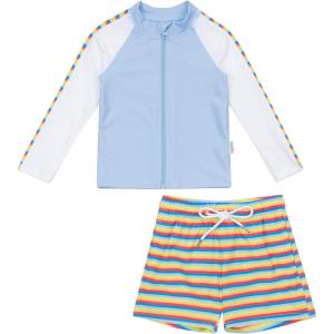 image:imageSwimZip Boys Long Sleeve Rash Guard amp Swim Shorts Set  UPF 50 Sun ProtectionSunny Stripe