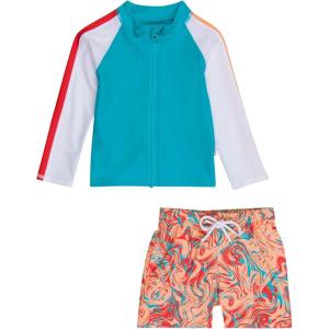 image:imageSwimZip Boys Long Sleeve Rash Guard amp Swim Shorts Set  UPF 50 Sun ProtectionSwirl
