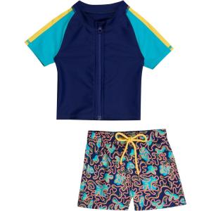 image:imageSwimZip Boys Short Sleeve Rash Guard amp Swim Shorts Set  UPF 50 Sun ProtectionDeep Dive