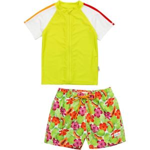 image:imageSwimZip Boys Short Sleeve Rash Guard amp Swim Shorts Set  UPF 50 Sun ProtectionHibiscus