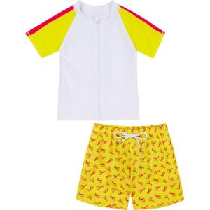 image:imageSwimZip Boys Short Sleeve Rash Guard amp Swim Shorts Set  UPF 50 Sun ProtectionLobster