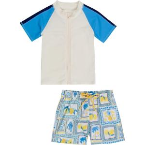 image:imageSwimZip Boys Short Sleeve Rash Guard amp Swim Shorts Set  UPF 50 Sun ProtectionMediterranean Lemons