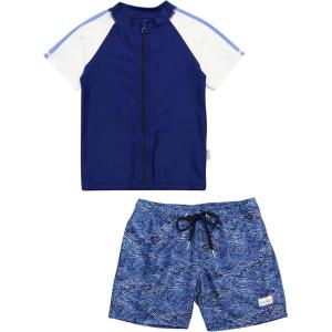 image:imageSwimZip Boys Short Sleeve Rash Guard amp Swim Shorts Set  UPF 50 Sun ProtectionOcean Breeze