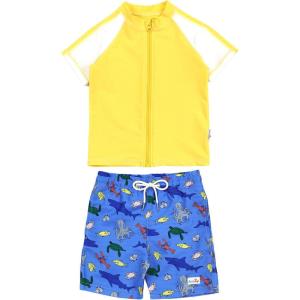 image:imageSwimZip Boys Short Sleeve Rash Guard amp Swim Shorts Set  UPF 50 Sun ProtectionSea Animal