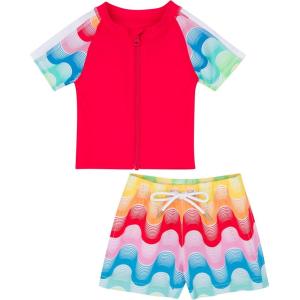image:imageSwimZip Boys Short Sleeve Rash Guard amp Swim Shorts Set  UPF 50 Sun ProtectionSurfs Up