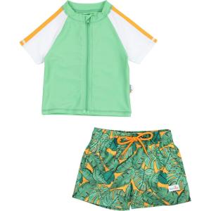 image:imageSwimZip Boys Short Sleeve Rash Guard amp Swim Shorts Set  UPF 50 Sun ProtectionThe Tropics