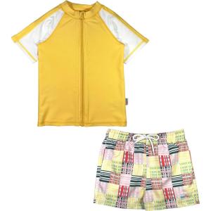 image:imageSwimZip Boys Short Sleeve Rash Guard amp Swim Shorts Set  UPF 50 Sun ProtectionYellow