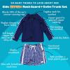 image:imageSwimZip Boys Long Sleeve Rash Guard amp Swim Shorts Set  UPF 50 Sun ProtectionNavy Gingham
