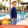 image:imageSwimZip Boys Long Sleeve Rash Guard amp Swim Shorts Set  UPF 50 Sun ProtectionNavy Gingham