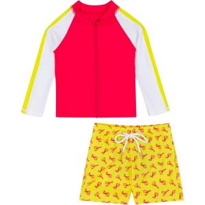 image:imageSwimZip Boys Long Sleeve Rash Guard amp Swim Shorts Set  UPF 50 Sun ProtectionLobster