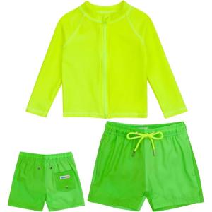 image:imageSwimZip Boys Long Sleeve Rash Guard amp Swim Shorts Set  UPF 50 Sun ProtectionNeon Green