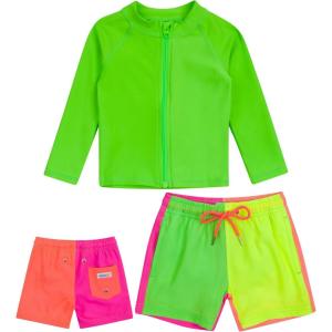 image:imageSwimZip Boys Long Sleeve Rash Guard amp Swim Shorts Set  UPF 50 Sun ProtectionNeon Sunrise