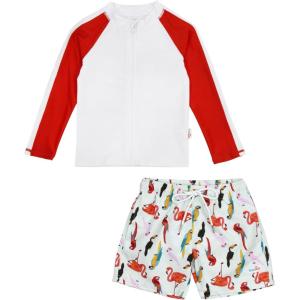 image:imageSwimZip Boys Long Sleeve Rash Guard amp Swim Shorts Set  UPF 50 Sun ProtectionTropical Birds