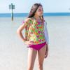 image:imageSwimZip Girls Short Sleeve Rash Guard with Tankini amp Bottoms  1012  DaisyHibiscus