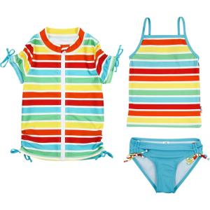 image:imageSwimZip Girls Short Sleeve Rash Guard with Tankini amp Bottoms  1012  DaisyRainbow