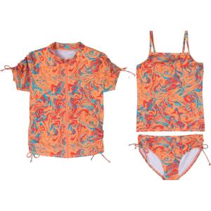 image:imageSwimZip Girls Short Sleeve Rash Guard with Tankini amp Bottoms  1012  DaisySwirl