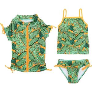 image:imageSwimZip Girls Short Sleeve Rash Guard with Tankini amp Bottoms  1012  DaisyThe Tropics