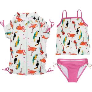 image:imageSwimZip Girls Short Sleeve Rash Guard with Tankini amp Bottoms  1012  DaisyTropical Birds