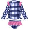 image:imageSwimZip Girls Long Sleeve Rash Guard and Bikini Bottoms Swimsuit Set  UPF 50Navy Gingham