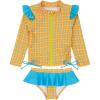 image:imageSwimZip Girls Long Sleeve Rash Guard and Bikini Bottoms Swimsuit Set  UPF 50Kaleidoscope