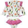 image:imageSwimZip Girls Long Sleeve Rash Guard and Bikini Bottoms Swimsuit Set  UPF 50Tropical Birds