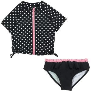 image:imageSwimZip Baby Rash Guard Set  Girl Short Sleeve 2 Piece Swimsuit with SPFBlack Polka Dot