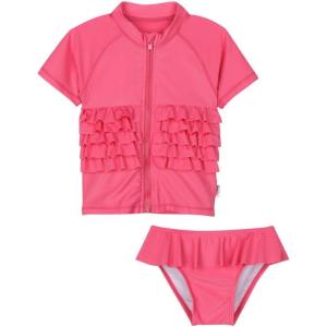 image:imageSwimZip Baby Rash Guard Set  Girl Short Sleeve 2 Piece Swimsuit with SPFPink