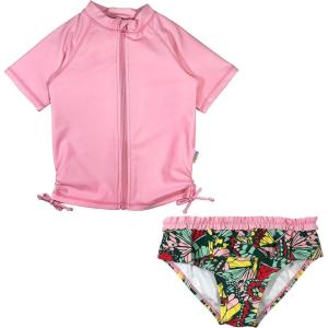 image:imageSwimZip Baby Rash Guard Set  Girl Short Sleeve 2 Piece Swimsuit with SPFPink Butterfly