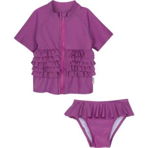 image:imageSwimZip Baby Rash Guard Set  Girl Short Sleeve 2 Piece Swimsuit with SPFPurple