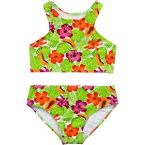 image:imageSwimZip Girls Halter Top and Bikini Bottom 2 Piece Set UPF 50 Sun ProtectionHibiscus
