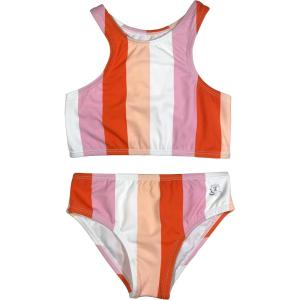 image:imageSwimZip Girls Halter Top and Bikini Bottom 2 Piece Set UPF 50 Sun ProtectionPeachy Stripes