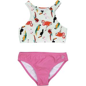 image:imageSwimZip Girls Halter Top and Bikini Bottom 2 Piece Set UPF 50 Sun ProtectionTropical Birds