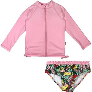 image:imageSwimZip Girls Long Sleeve Rash Guard and Bikini Bottoms Swimsuit Set  UPF 50