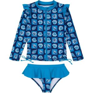 image:imageSwimZip Girls Long Sleeve Rash Guard and Bikini Bottoms Swimsuit Set  UPF 50Coastal