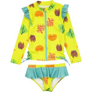 image:imageSwimZip Girls Long Sleeve Rash Guard and Bikini Bottoms Swimsuit Set  UPF 50Coral