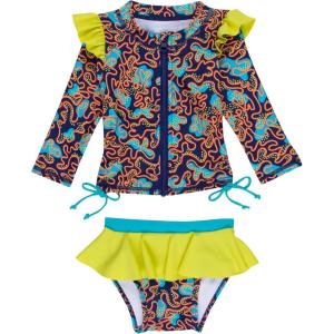 image:imageSwimZip Girls Long Sleeve Rash Guard and Bikini Bottoms Swimsuit Set  UPF 50Deep Dive
