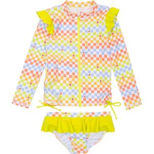 image:imageSwimZip Girls Long Sleeve Rash Guard and Bikini Bottoms Swimsuit Set  UPF 50Gamified