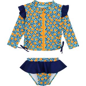 image:imageSwimZip Girls Long Sleeve Rash Guard and Bikini Bottoms Swimsuit Set  UPF 50Geo Party