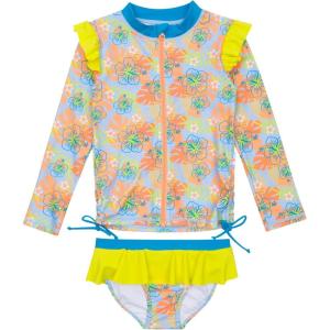image:imageSwimZip Girls Long Sleeve Rash Guard and Bikini Bottoms Swimsuit Set  UPF 50Groovy