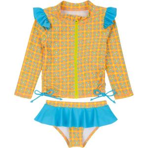 image:imageSwimZip Girls Long Sleeve Rash Guard and Bikini Bottoms Swimsuit Set  UPF 50Kaleidoscope