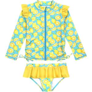 image:imageSwimZip Girls Long Sleeve Rash Guard and Bikini Bottoms Swimsuit Set  UPF 50Lemons