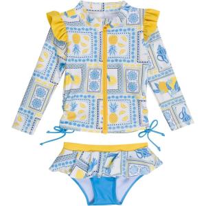 image:imageSwimZip Girls Long Sleeve Rash Guard and Bikini Bottoms Swimsuit Set  UPF 50Mediterranean Lemons