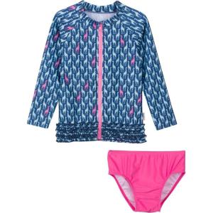 image:imageSwimZip Girls Long Sleeve Rash Guard and Bikini Bottoms Swimsuit Set  UPF 50Safari Blue