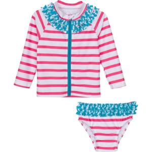 image:imageSwimZip Girls Long Sleeve Rash Guard and Bikini Bottoms Swimsuit Set  UPF 50Splish Splash
