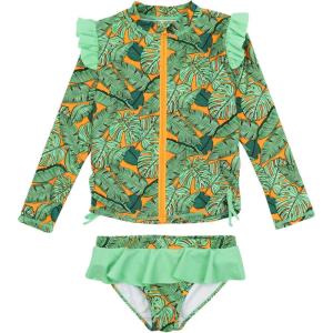 image:imageSwimZip Girls Long Sleeve Rash Guard and Bikini Bottoms Swimsuit Set  UPF 50The Tropics