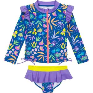 image:imageSwimZip Girls Long Sleeve Rash Guard and Bikini Bottoms Swimsuit Set  UPF 50Tropadelic