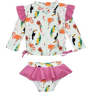 image:imageSwimZip Girls Long Sleeve Rash Guard and Bikini Bottoms Swimsuit Set  UPF 50Tropical Birds