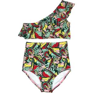 image:imageSwimZip Girls One Shoulder Top  High Waist Bottom Swimsuit 2 Piece  UPF 50Butterfly