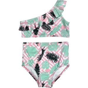 image:imageSwimZip Girls One Shoulder Top  High Waist Bottom Swimsuit 2 Piece  UPF 50Mint